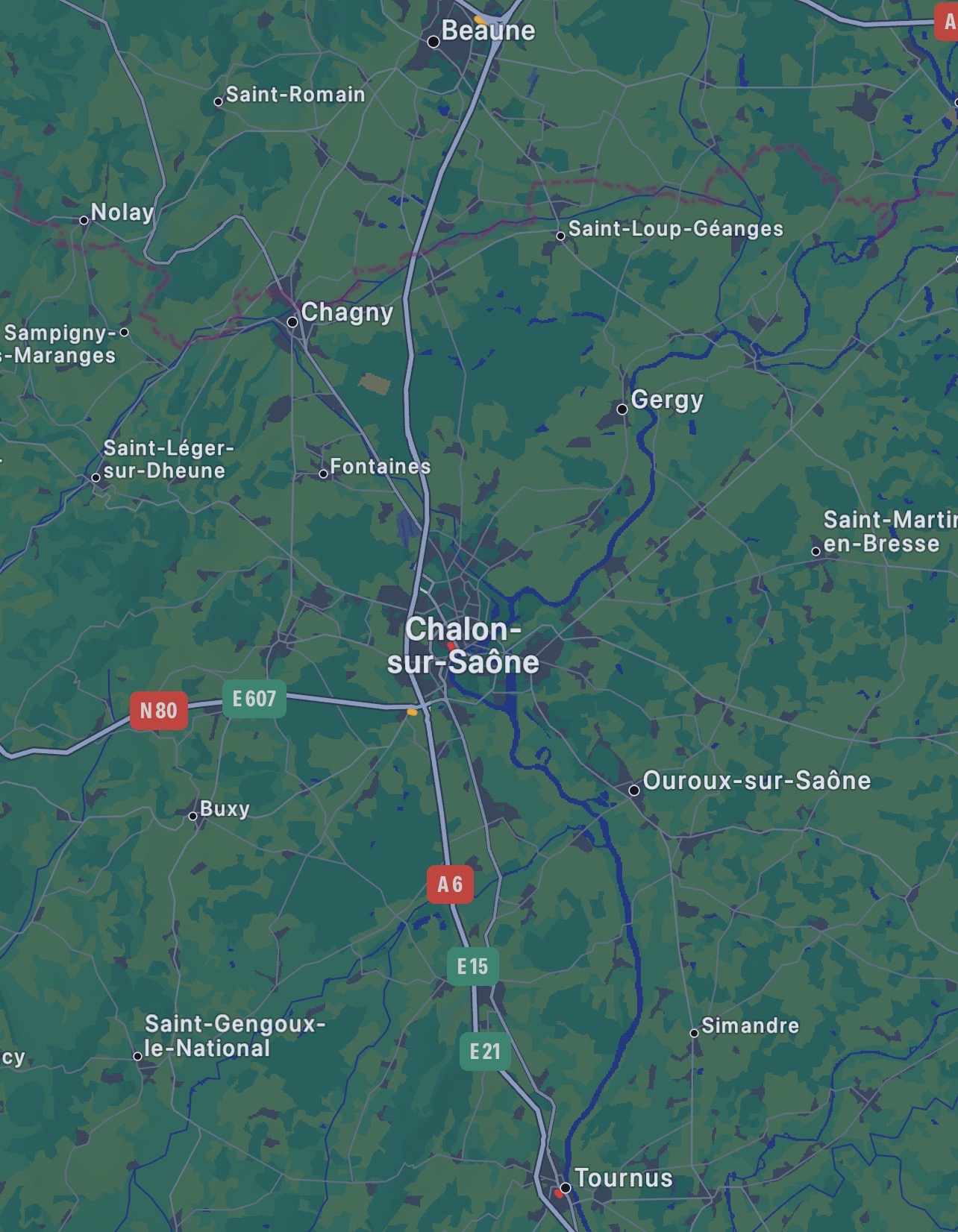 Carte de la zone d'intervention de 3T autour de Chalon-sur-Saône